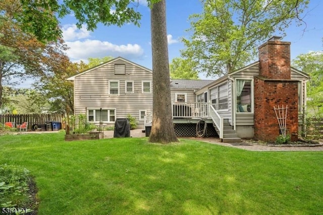 198 Pittsford Way, New Providence Boro, NJ 07974 - back of house featuring a chimney and a wooden deck