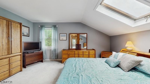 505 Sheppard Ct, Hillsborough Twp, NJ 08844 - bedroom with light carpet, a skylight, and vaulted ceiling