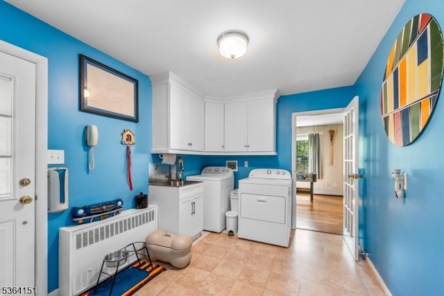 37 Dogwood Dr, Chester Twp, NJ 07930 - laundry room with cabinet space, radiator, and washing machine and dryer