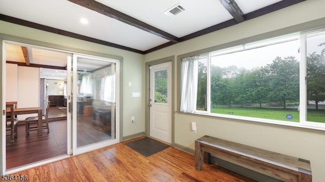 165 Rock Rd W, Green Brook Twp, NJ 08812 - entryway featuring wood finished floors and beamed ceiling