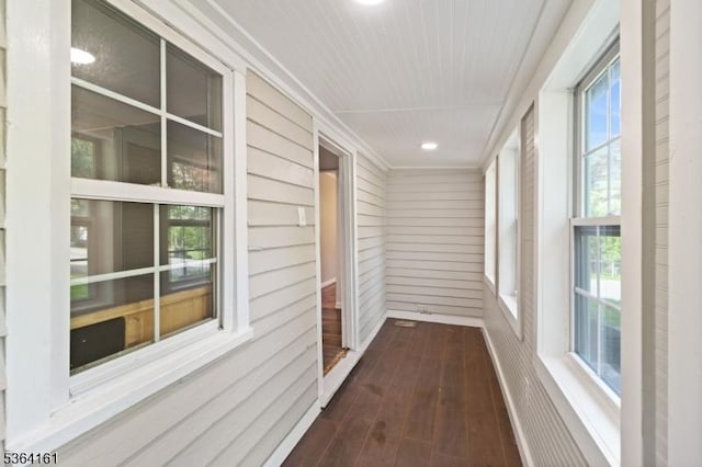 132 Axford Ave, Oxford Twp, NJ 07863 - unfurnished sunroom with hardwood / wood-style floors, recessed lighting, crown molding, plenty of natural light, and wood walls