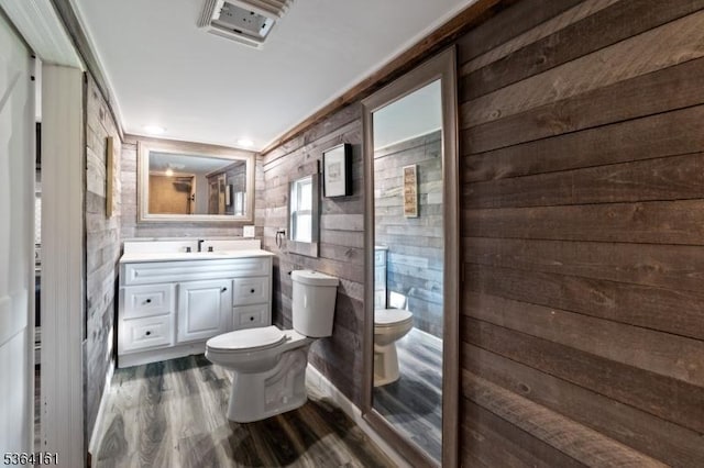 132 Axford Ave, Oxford Twp, NJ 07863 - bathroom with toilet, wood walls, wood finished floors, and vanity