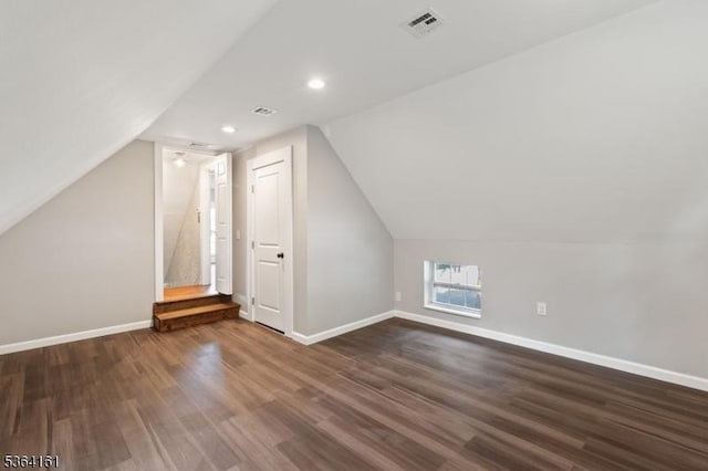 132 Axford Ave, Oxford Twp, NJ 07863 - bonus room featuring vaulted ceiling, dark wood-style floors, baseboards, and recessed lighting