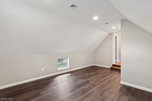 132 Axford Ave, Oxford Twp, NJ 07863 - additional living space with lofted ceiling, baseboards, dark wood-style flooring, and recessed lighting