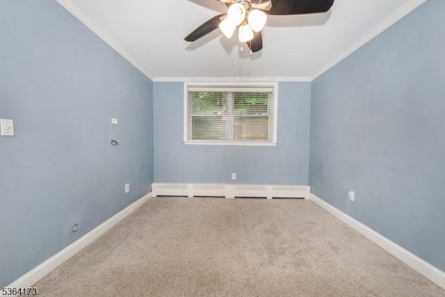 37 Hill St Unit A1, Morristown Town, NJ 07960 - unfurnished room with a baseboard radiator, a ceiling fan, carpet, and ornamental molding