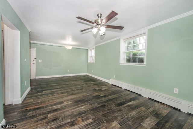 37 Hill St Unit A1, Morristown Town, NJ 07960 - unfurnished room with crown molding, baseboard heating, ceiling fan, and wood finished floors