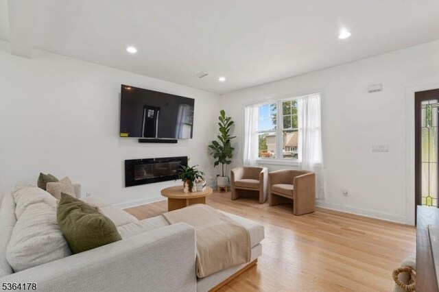 29 Tennis Rd, Jefferson Twp, NJ 07849 - living area featuring light wood finished floors, recessed lighting, and a glass covered fireplace