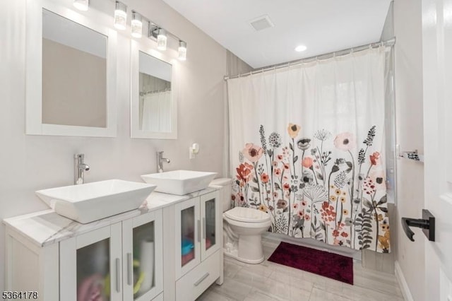 29 Tennis Rd, Jefferson Twp, NJ 07849 - bathroom with double vanity, curtained shower, and recessed lighting