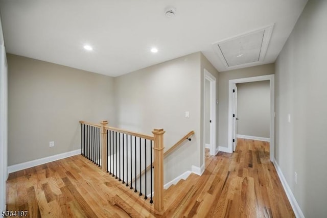 181 Randolph Ave, Mine Hill Twp, NJ 07803 - hallway featuring attic access, an upstairs landing, light wood-style flooring, and recessed lighting