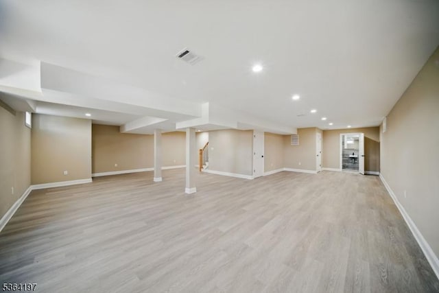 181 Randolph Ave, Mine Hill Twp, NJ 07803 - finished below grade area with light wood-type flooring, stairway, and recessed lighting