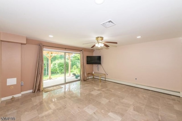 11 Putters Rd, Roxbury Twp, NJ 07876 - spare room featuring ceiling fan, a baseboard radiator, and recessed lighting