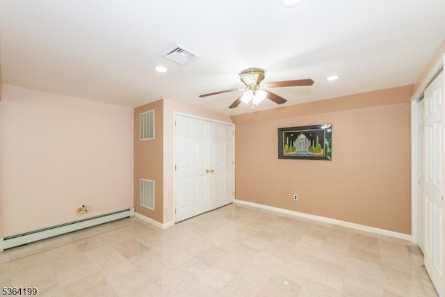 11 Putters Rd, Roxbury Twp, NJ 07876 - unfurnished bedroom featuring baseboard heating, a closet, recessed lighting, and a ceiling fan