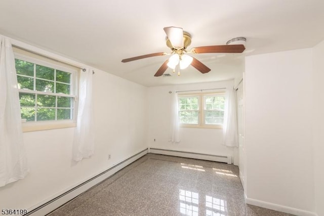 11 Putters Rd, Roxbury Twp, NJ 07876 - spare room featuring a baseboard radiator, a ceiling fan, and a baseboard heating unit