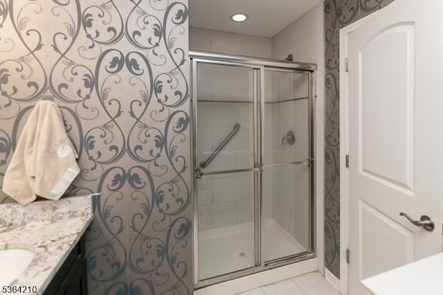 3 Indigo Rd, Allamuchy Twp, NJ 07840 - bathroom featuring vanity, a stall shower, tile patterned floors, and recessed lighting