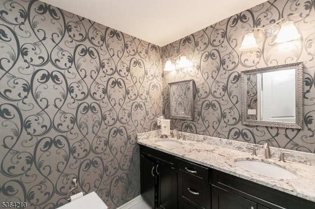 3 Indigo Rd, Allamuchy Twp, NJ 07840 - bathroom with wallpapered walls and double vanity