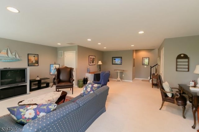 3 Indigo Rd, Allamuchy Twp, NJ 07840 - living room featuring carpet floors, recessed lighting, and stairs