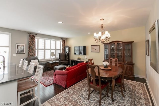 3 Indigo Rd, Allamuchy Twp, NJ 07840 - dining space featuring a chandelier, dark wood finished floors, and recessed lighting