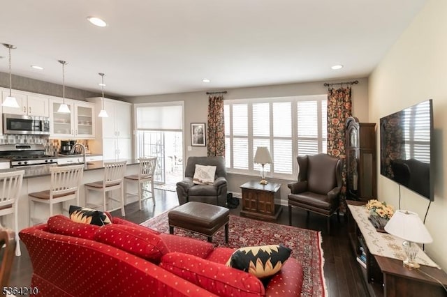 3 Indigo Rd, Allamuchy Twp, NJ 07840 - living area featuring dark wood-style flooring and recessed lighting
