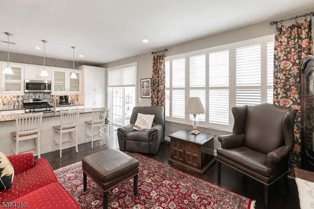 3 Indigo Rd, Allamuchy Twp, NJ 07840 - living area featuring dark wood-style floors, plenty of natural light, and recessed lighting