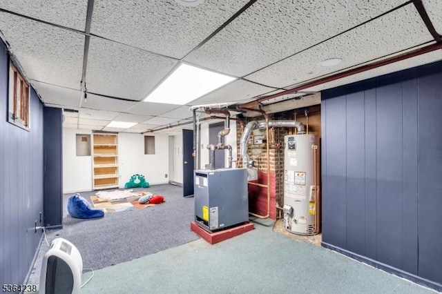 1332 Maple Ter, Rahway City, NJ 07065 - finished basement with water heater, a drop ceiling, carpet, and heating unit