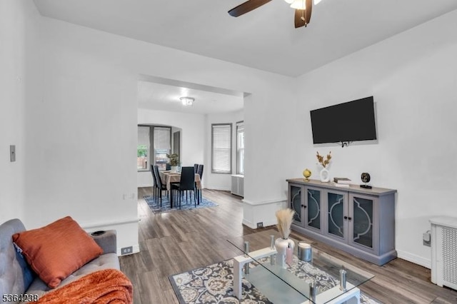 1332 Maple Ter, Rahway City, NJ 07065 - living area featuring a ceiling fan and wood finished floors