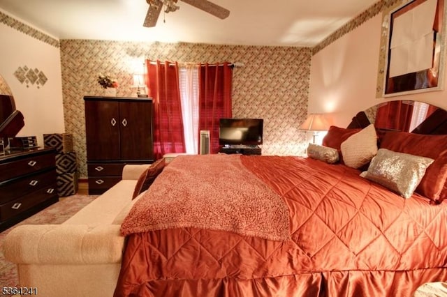 6 Essex St Unit F-32, Belleville Twp, NJ 07109 - bedroom featuring wallpapered walls and a ceiling fan