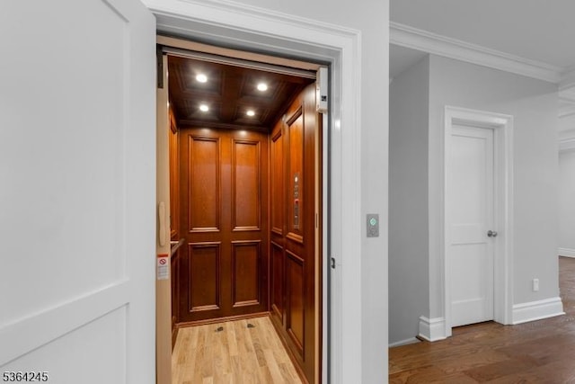 4 Hanover Rd Unit 1, Florham Park Boro, NJ 07932 - elevator featuring wood finished floors, ornamental molding, and recessed lighting