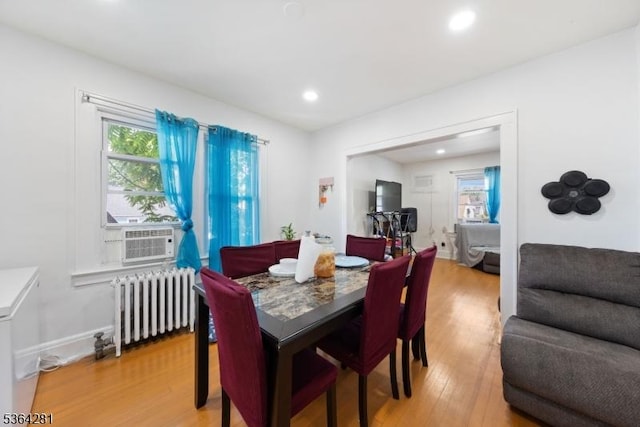 684 Harrison St, Rahway City, NJ 07065 - dining space with radiator heating unit, cooling unit, plenty of natural light, light wood-type flooring, and recessed lighting