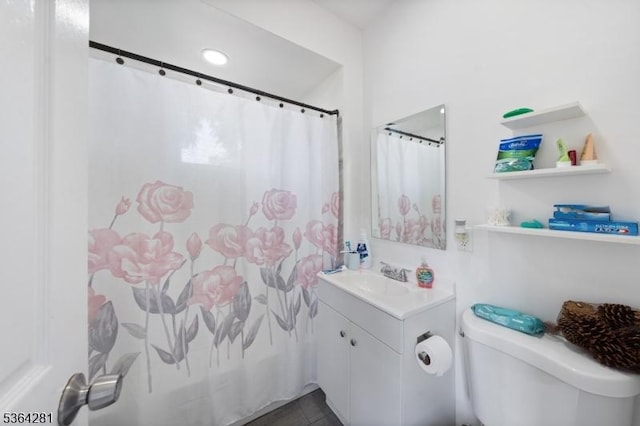684 Harrison St, Rahway City, NJ 07065 - bathroom with vanity, a shower with shower curtain, and tile patterned floors