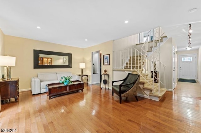 1200 Springfield Ave Unit 3A, New Providence Boro, NJ 07974 - living area with light wood-style floors, stairs, and recessed lighting