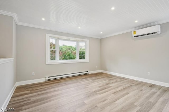 13 Susquehanna Ln, Knowlton Twp, NJ 07832 - spare room featuring a baseboard heating unit, an AC wall unit, ornamental molding, wood finished floors, and recessed lighting