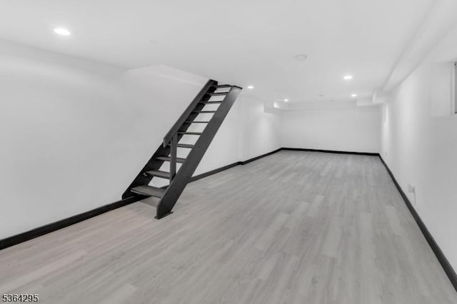 158 Catherine St Unit A/B, Elizabeth City, NJ 07201 - finished basement with stairs, light wood-type flooring, and recessed lighting