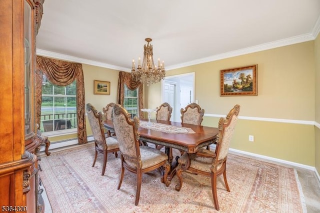 1 Warwick Dr, Washington Twp, NJ 07853 - dining room with a chandelier, ornamental molding, and baseboard heating