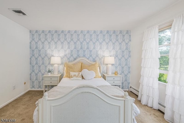 1 Warwick Dr, Washington Twp, NJ 07853 - bedroom featuring light colored carpet, wallpapered walls, and a baseboard radiator