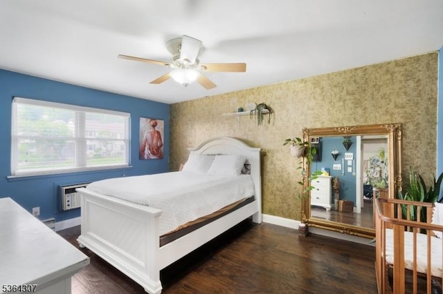 322 Richard Mine Rd Unit H3, Rockaway Twp, NJ 07885 - bedroom featuring dark wood-type flooring, ceiling fan, and a wall mounted AC