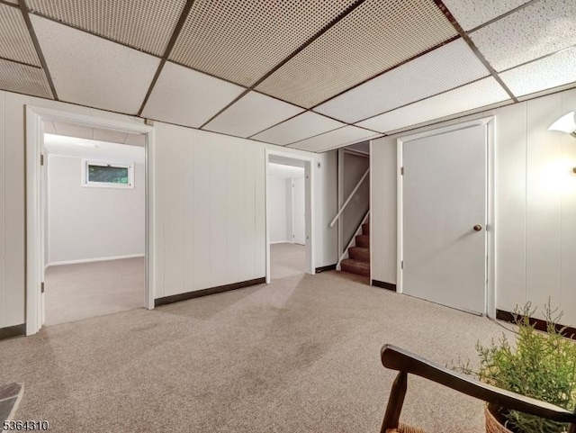 23 Felter Pl, Jefferson Twp, NJ 07849 - finished basement with a drop ceiling, stairway, and carpet flooring