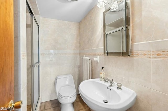 2242 Shawnee Path, Scotch Plains Twp, NJ 07076 - bathroom featuring tile walls, a stall shower, and tile patterned flooring