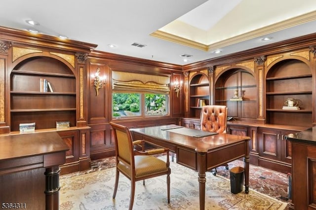 2242 Shawnee Path, Scotch Plains Twp, NJ 07076 - office featuring crown molding, built in shelves, and recessed lighting