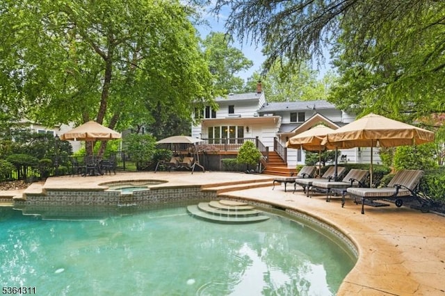 2242 Shawnee Path, Scotch Plains Twp, NJ 07076 - view of pool with a wooden deck, a patio area, and a pool with connected hot tub