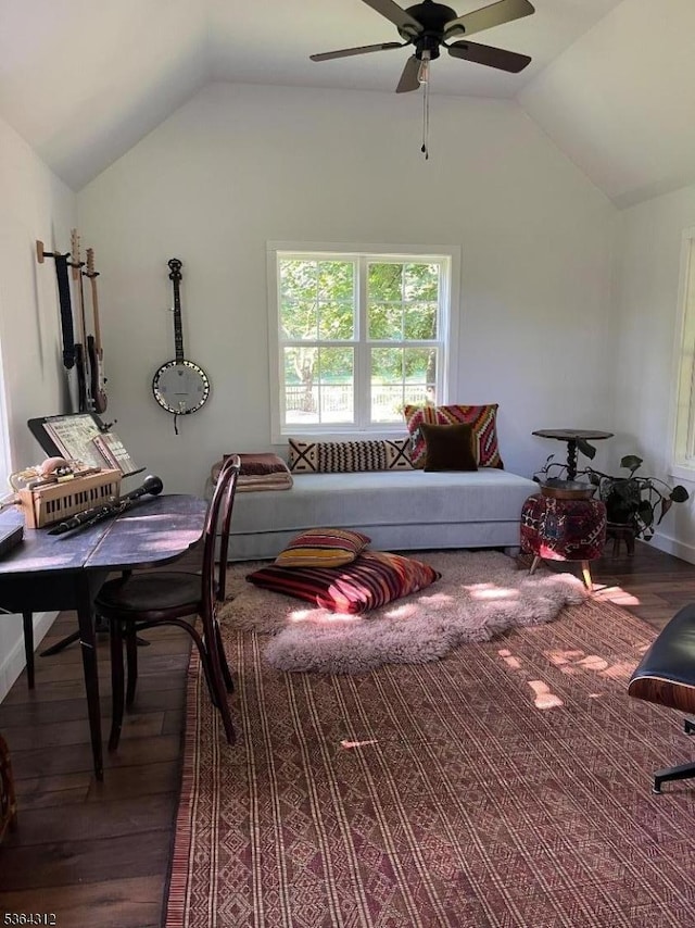 4 Lambert Rd, Delaware Twp, NJ 08559 - interior space with lofted ceiling, wood-type flooring, and ceiling fan