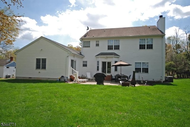 58 Greenbrook Rd, Green Brook Twp, NJ 08812 - rear view of property featuring entry steps, a patio, a chimney, and a yard