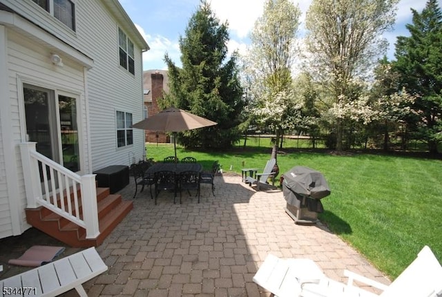 58 Greenbrook Rd, Green Brook Twp, NJ 08812 - view of patio featuring area for grilling, entry steps, and outdoor dining area