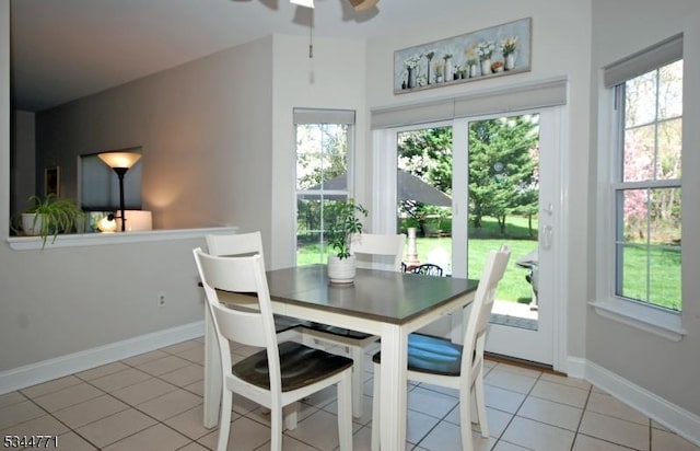 58 Greenbrook Rd, Green Brook Twp, NJ 08812 - dining space featuring light tile patterned floors, plenty of natural light, and ceiling fan