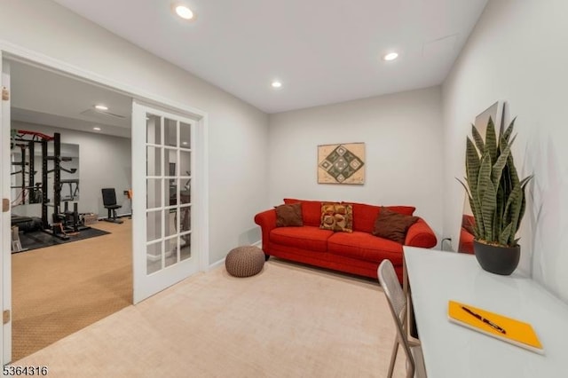 7 Whalen Ct, West Orange Twp, NJ 07052 - living room featuring carpet floors, recessed lighting, and french doors
