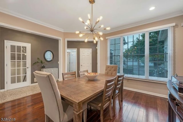 7 Whalen Ct, West Orange Twp, NJ 07052 - dining room featuring a chandelier, dark wood finished floors, and ornamental molding