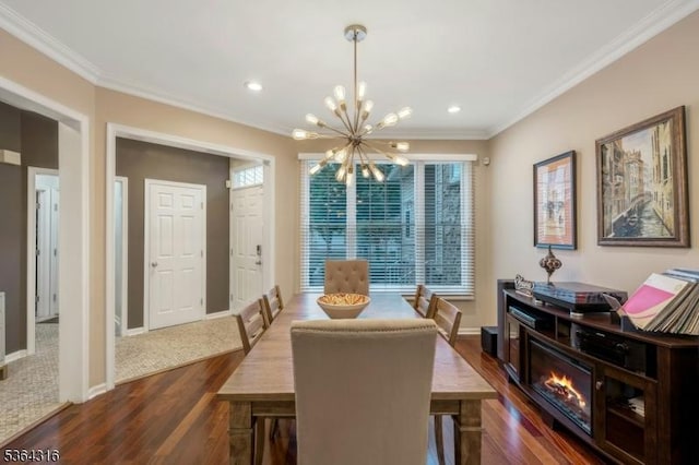 7 Whalen Ct, West Orange Twp, NJ 07052 - dining room with dark wood-style floors, a chandelier, crown molding, and recessed lighting