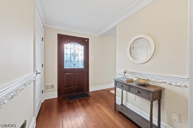 231 Woods Rd, Hillsborough Twp, NJ 08844 - foyer entrance with dark wood-style flooring and ornamental molding