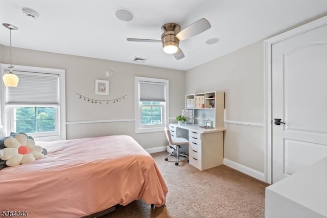 231 Woods Rd, Hillsborough Twp, NJ 08844 - bedroom with light colored carpet, a desk, and ceiling fan