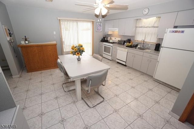 44 Joseph St, Clark Twp, NJ 07066 - kitchen with white appliances, ceiling fan, light countertops, and white cabinets