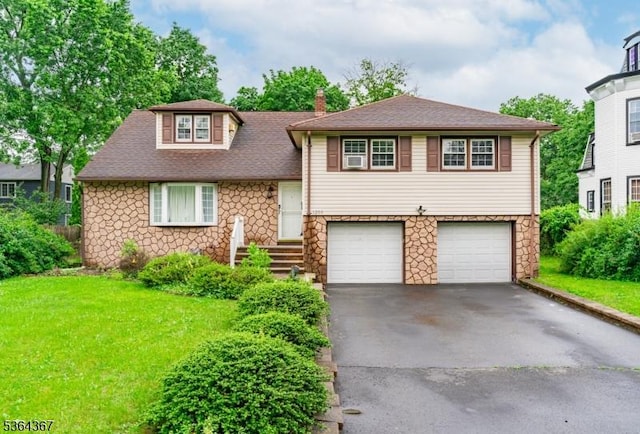 1126-1200 Grant Ave, Plainfield City, NJ 07060 - tri-level home with driveway, a chimney, an attached garage, a front lawn, and roof with shingles